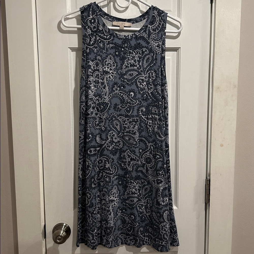 LOFT Navy and White Patterned dress